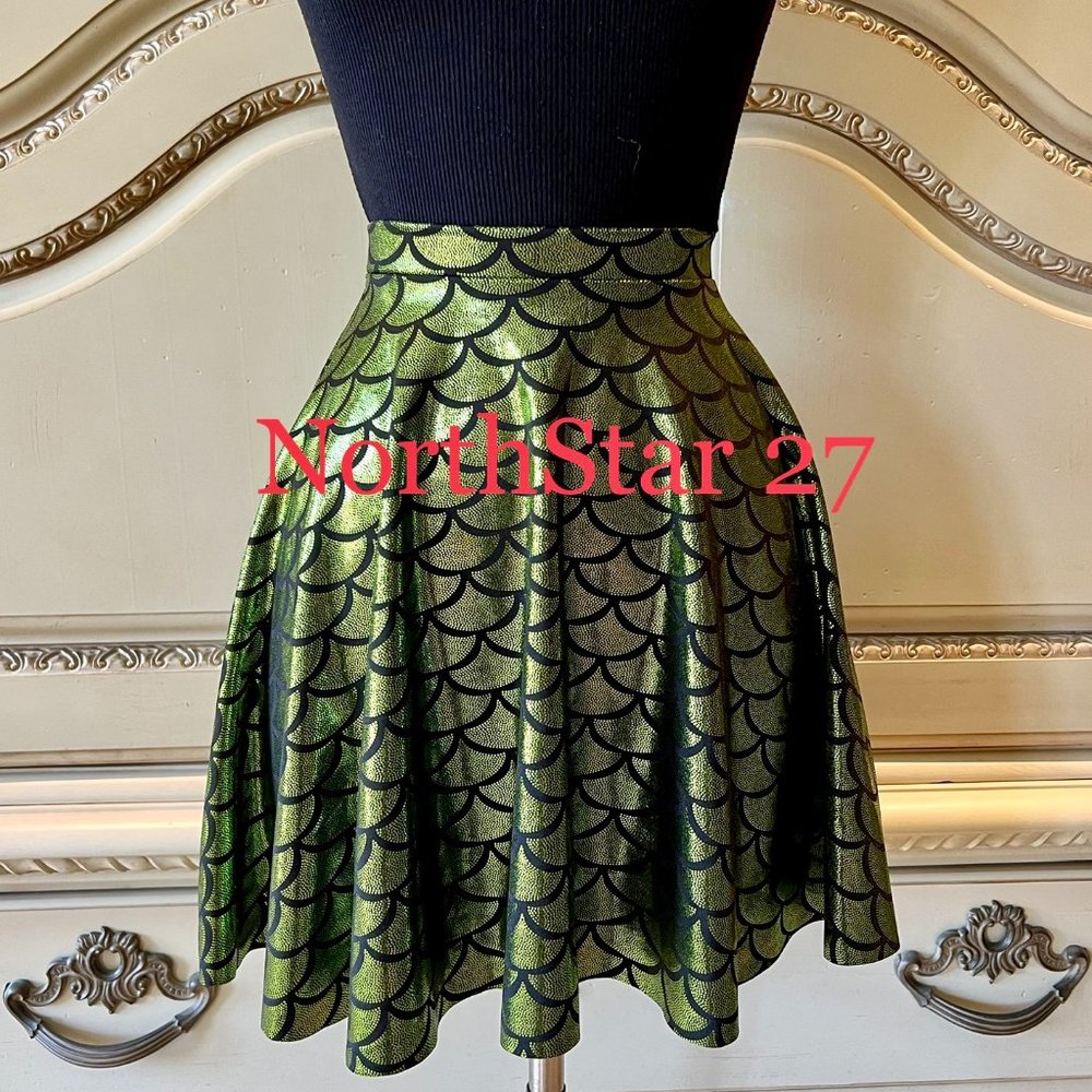 Plus And Regular Size Holograph Shiny Mermaid Scale Skater Skirt